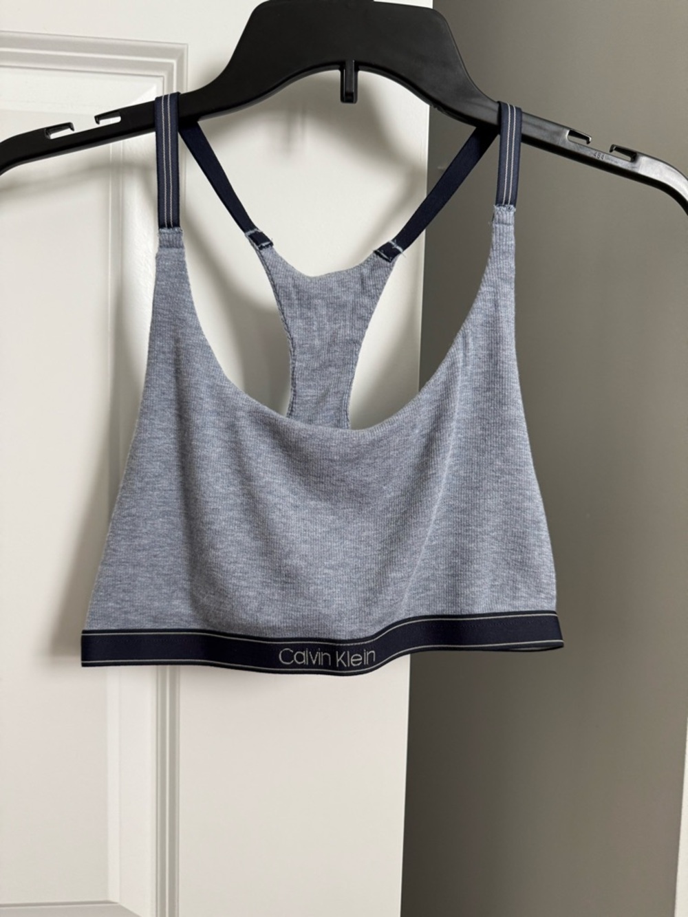 Calvin Klein Light Gray Heather Racerback Bralette with Navy Trim